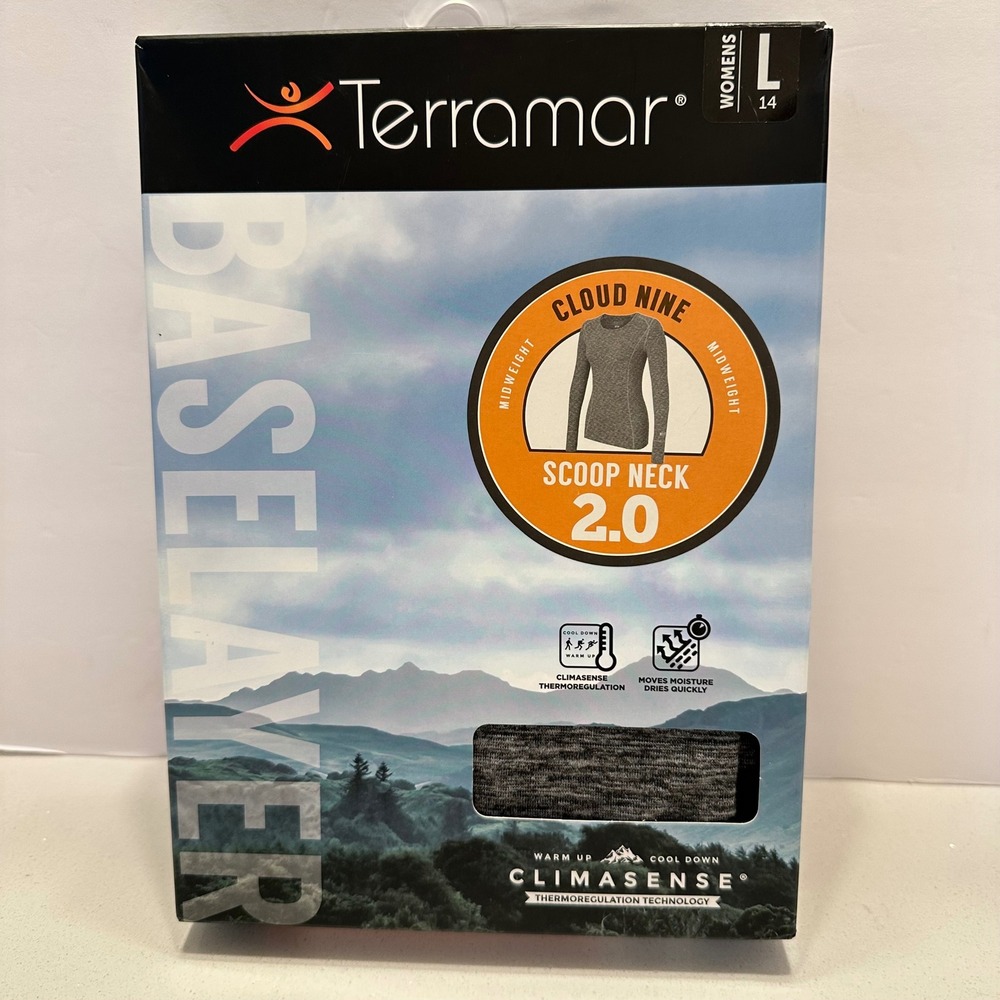 Terramar Womens Cloud Nine 2.0 Midweight Baselayer Scoop Neck Top Gray Large 14